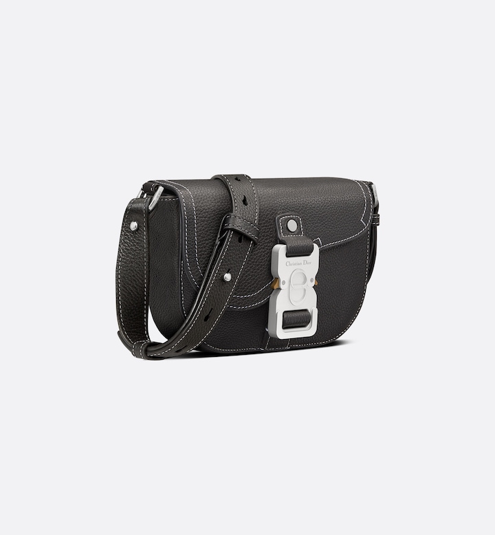 Mini Saddle Messenger Bag with Flap Black Grained Calfskin