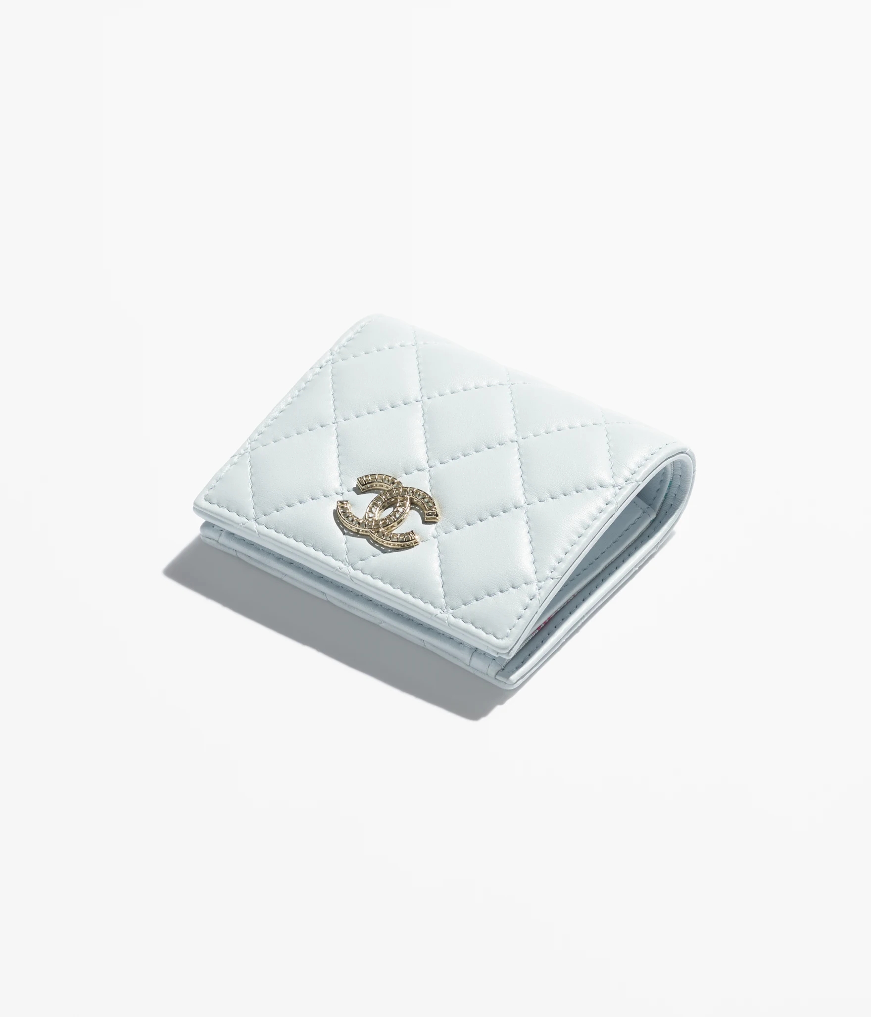 SMALL FLAP WALLET Lambskin & Gold-Tone Metal Light Blue