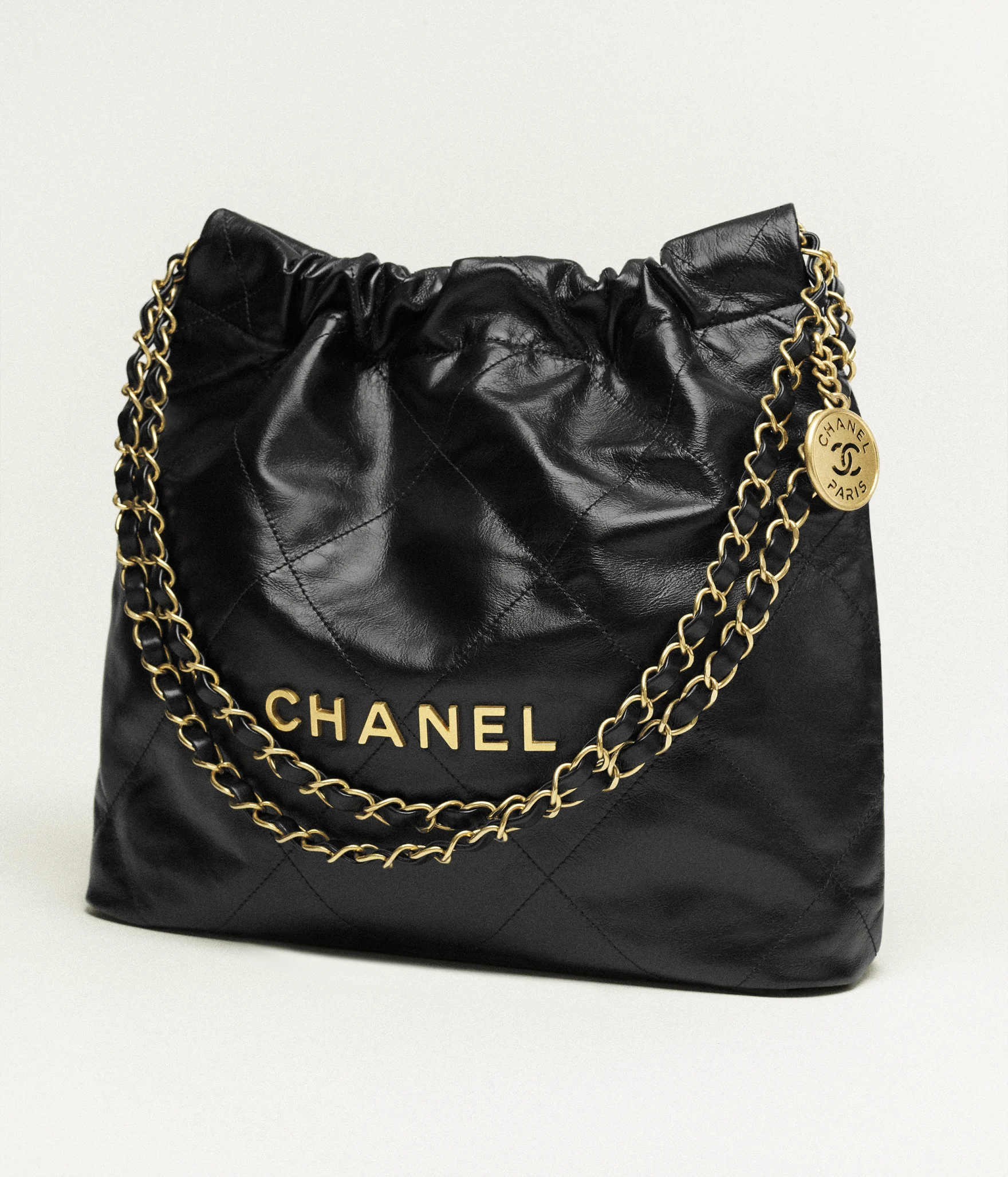 CHANEL 22 Small Handbag Shiny Calfskin & Gold-Tone Metal Black