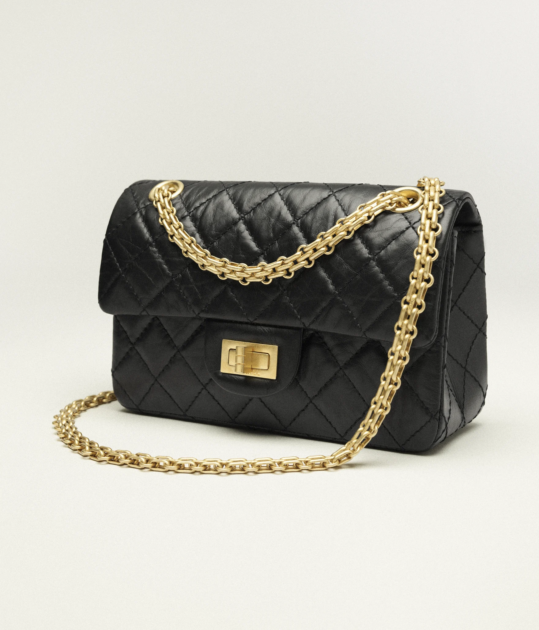 Mini 2.55 Handbag Aged Calfskin & Gold-Tone Metal Black