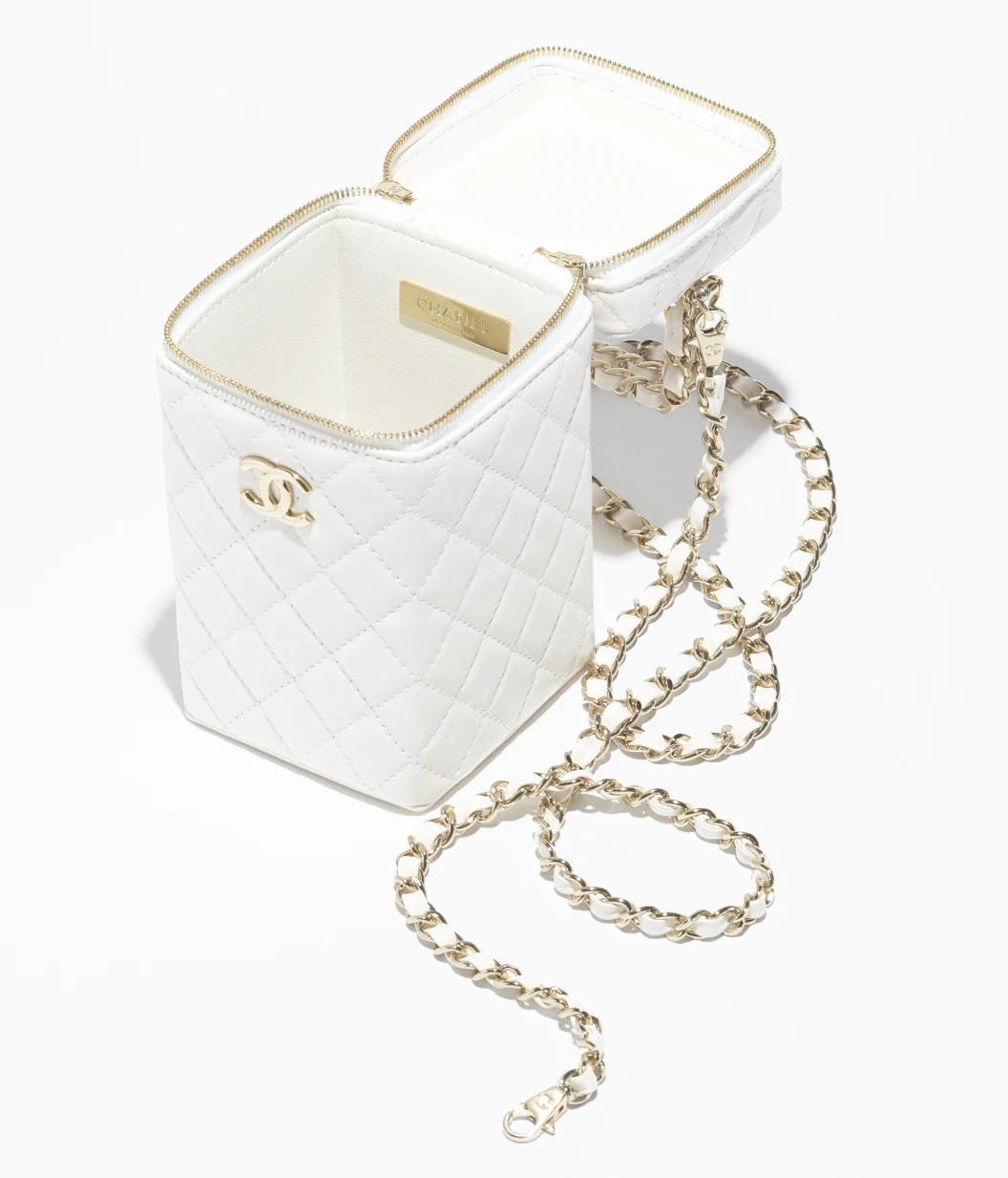 Box bag Lambskin & Gold-Tone Metal White