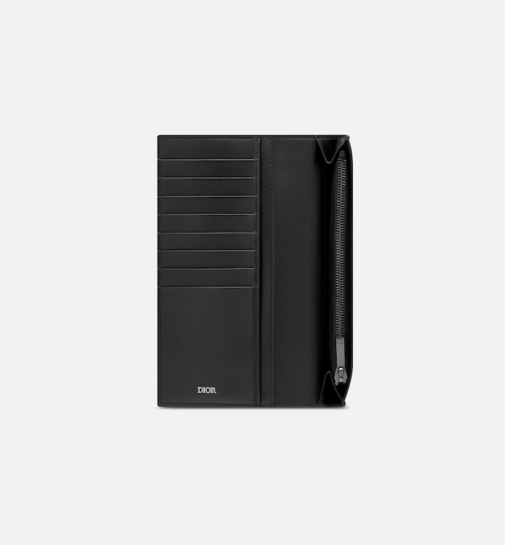 Vertical Long Wallet Beige and Black Oblique Jacquard