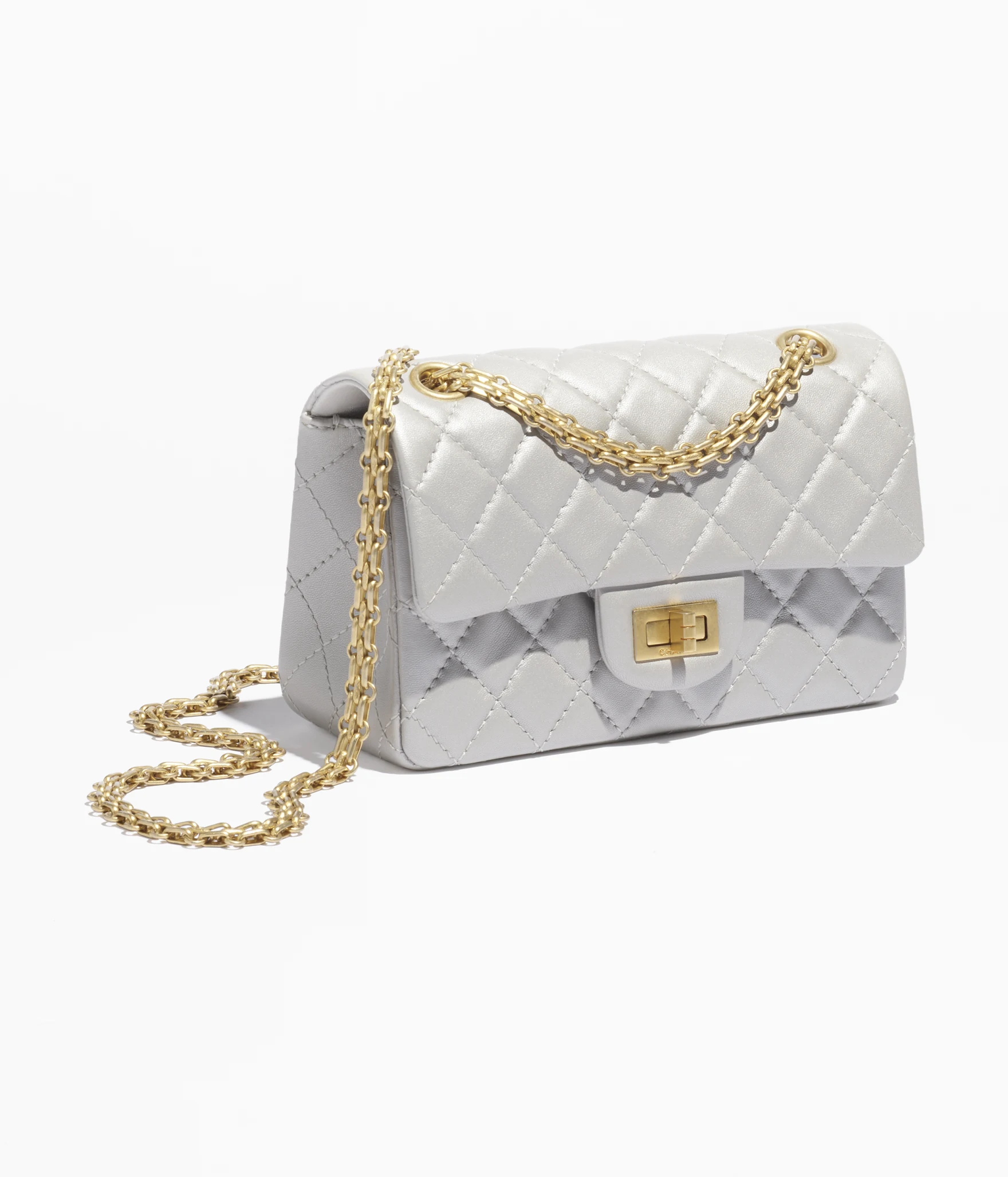 Mini 2.55 Handbag Pearly Lambskin & Gold-Tone Metal Light Gray
