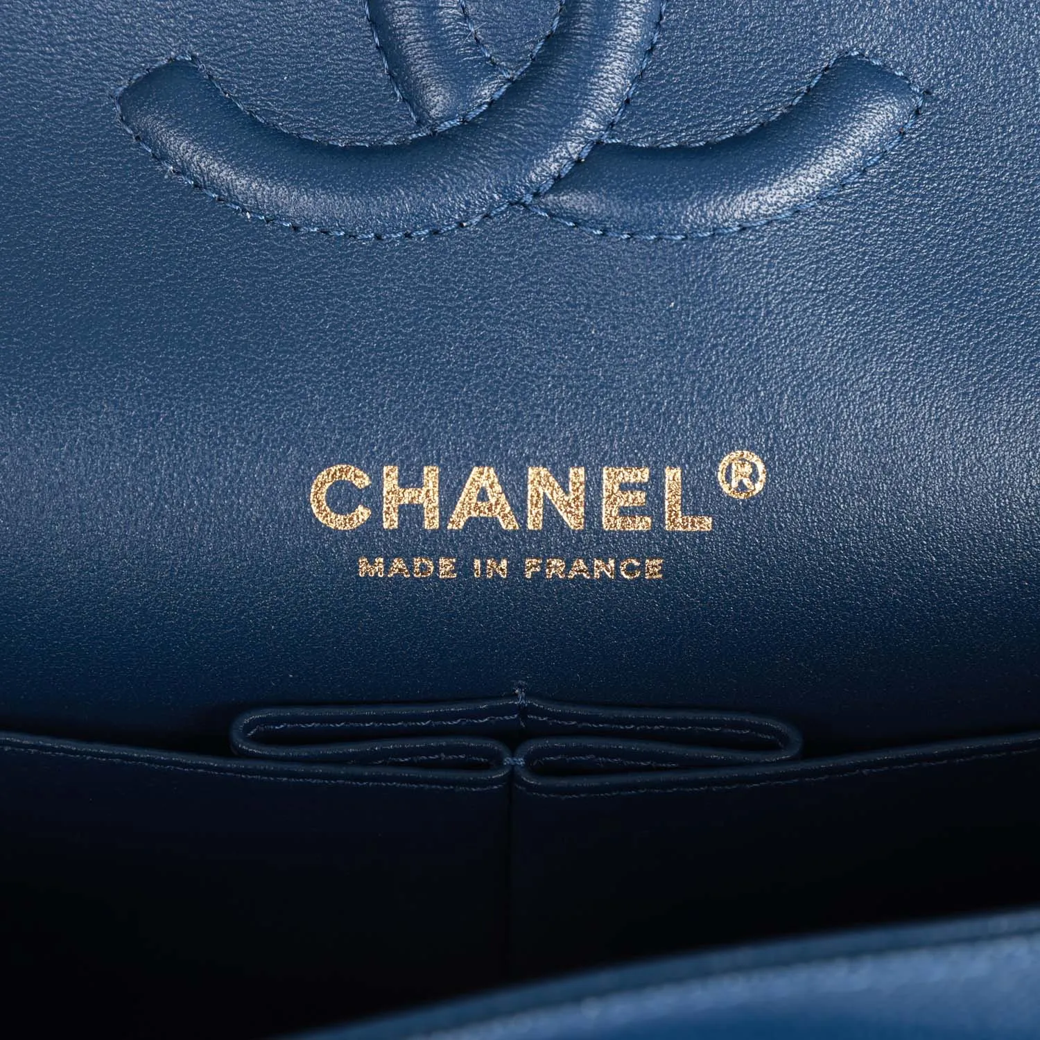 Medium Classic Double Flap Bag Blue Caviar Light Gold Hardware