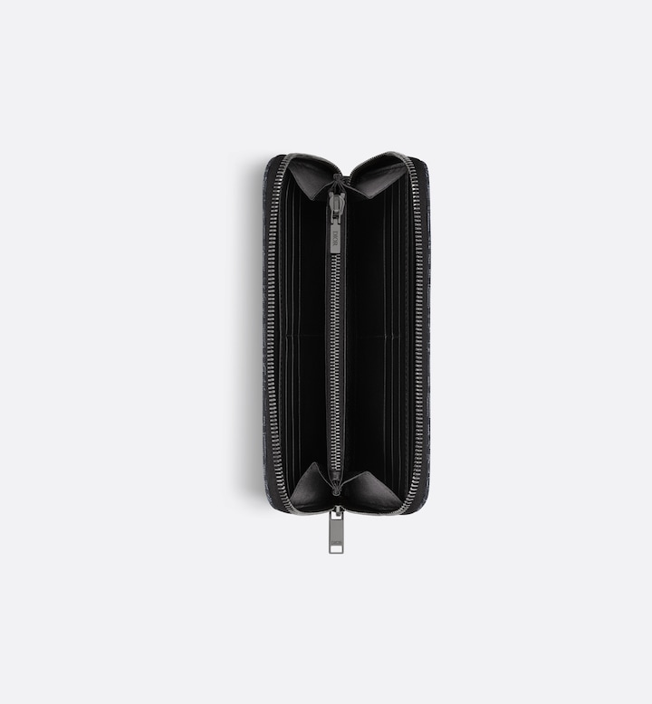 Zipped Long Wallet Black Oblique Jacquard