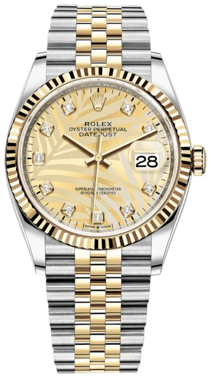 Rolex Datejust 36 Steel & Yellow Gold Golden Palm-Motif Diamond Dial Women's Watch M126233-0043