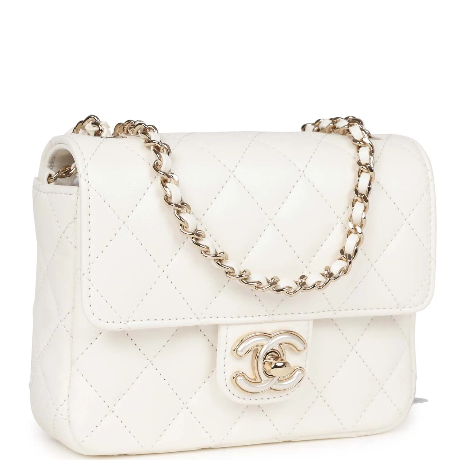 Sweet Mini Square Flap Bag White Lambskin Light Gold Hardware