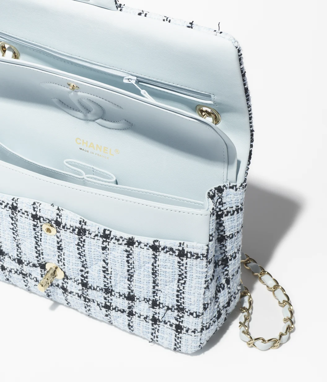 Classic 11.12 Handbag Tweed & Gold-Tone Metal Light Blue & Black