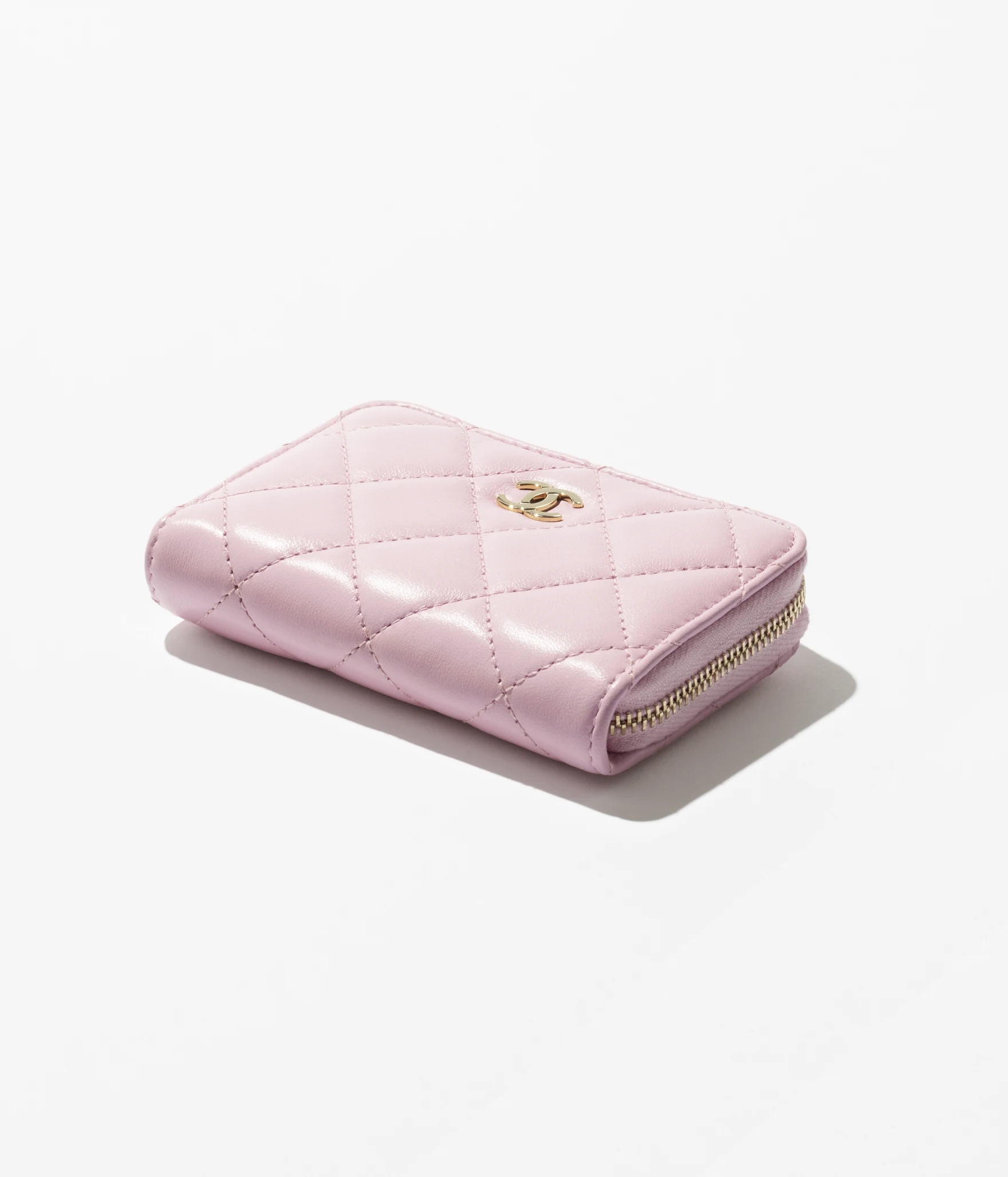 CLASSIC ZIPPED COIN PURSE Lambskin & Gold-Tone Metal Light Pink