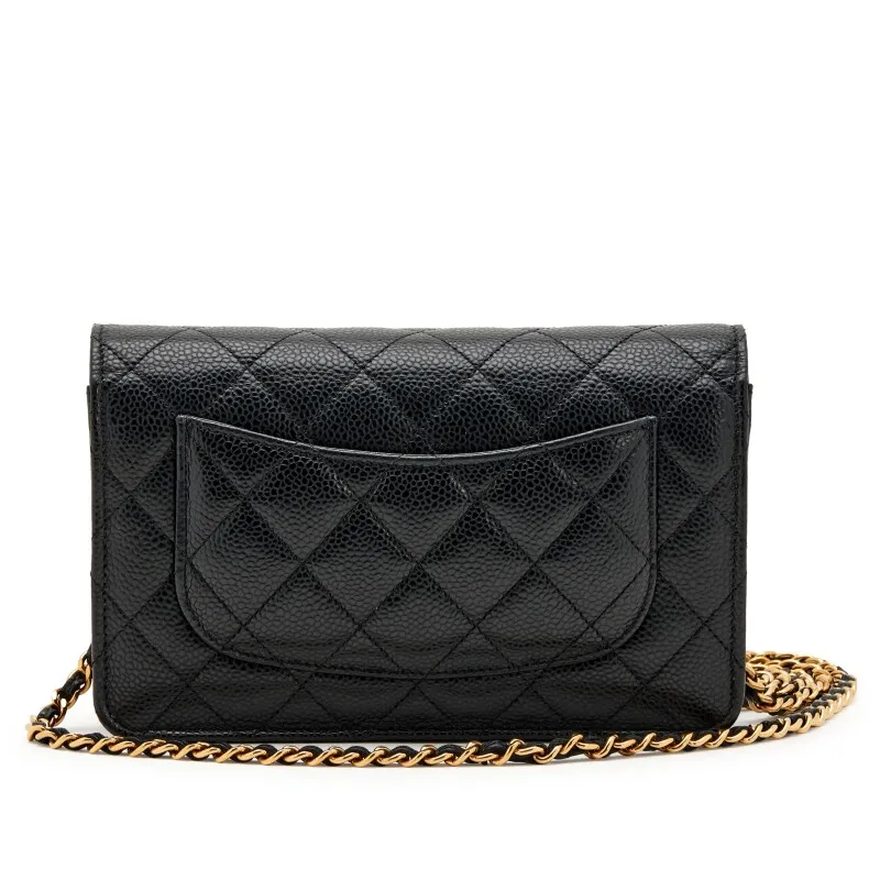 Black Caviar Wallet on Chain with Gold Hardware, 2023