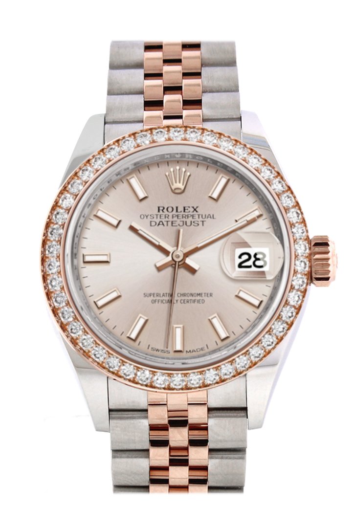 Rolex Datejust 28 Sundust Dial Diamond Bezel Rose Gold Jubilee Two Tone Watch 279381RBR 279381