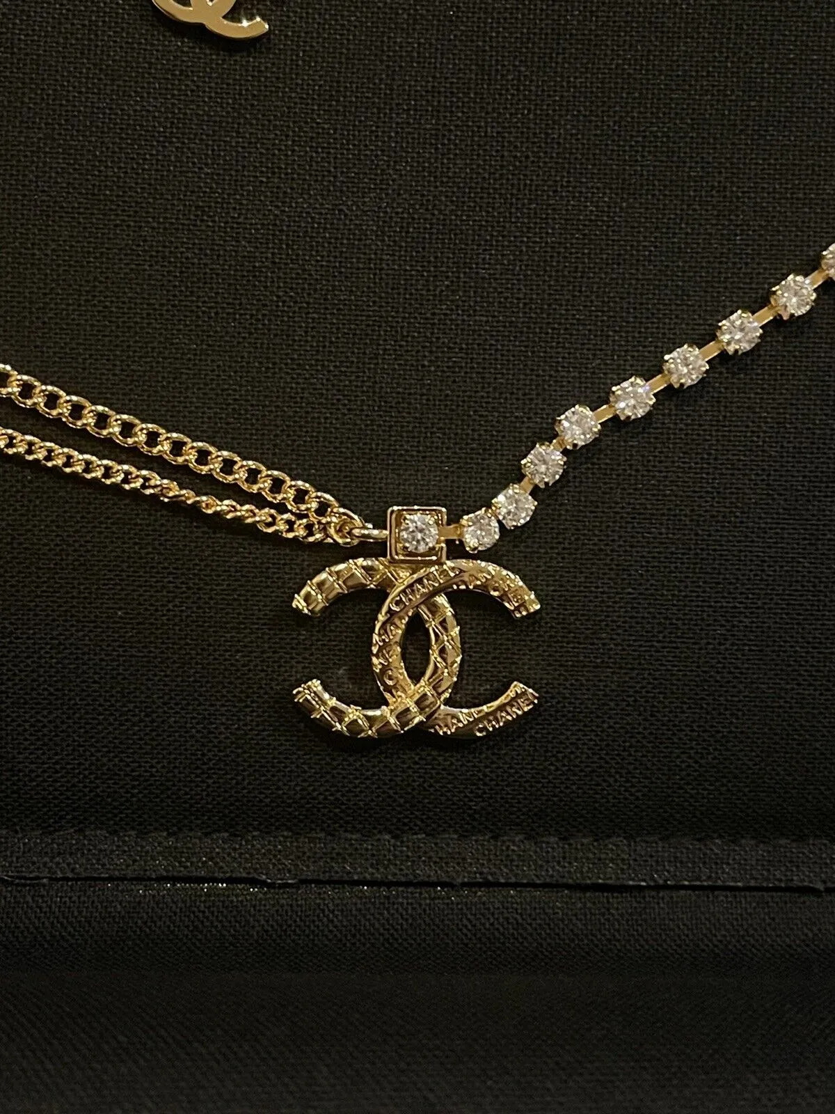 Vintage Crystal Chain Necklace Gold Plated