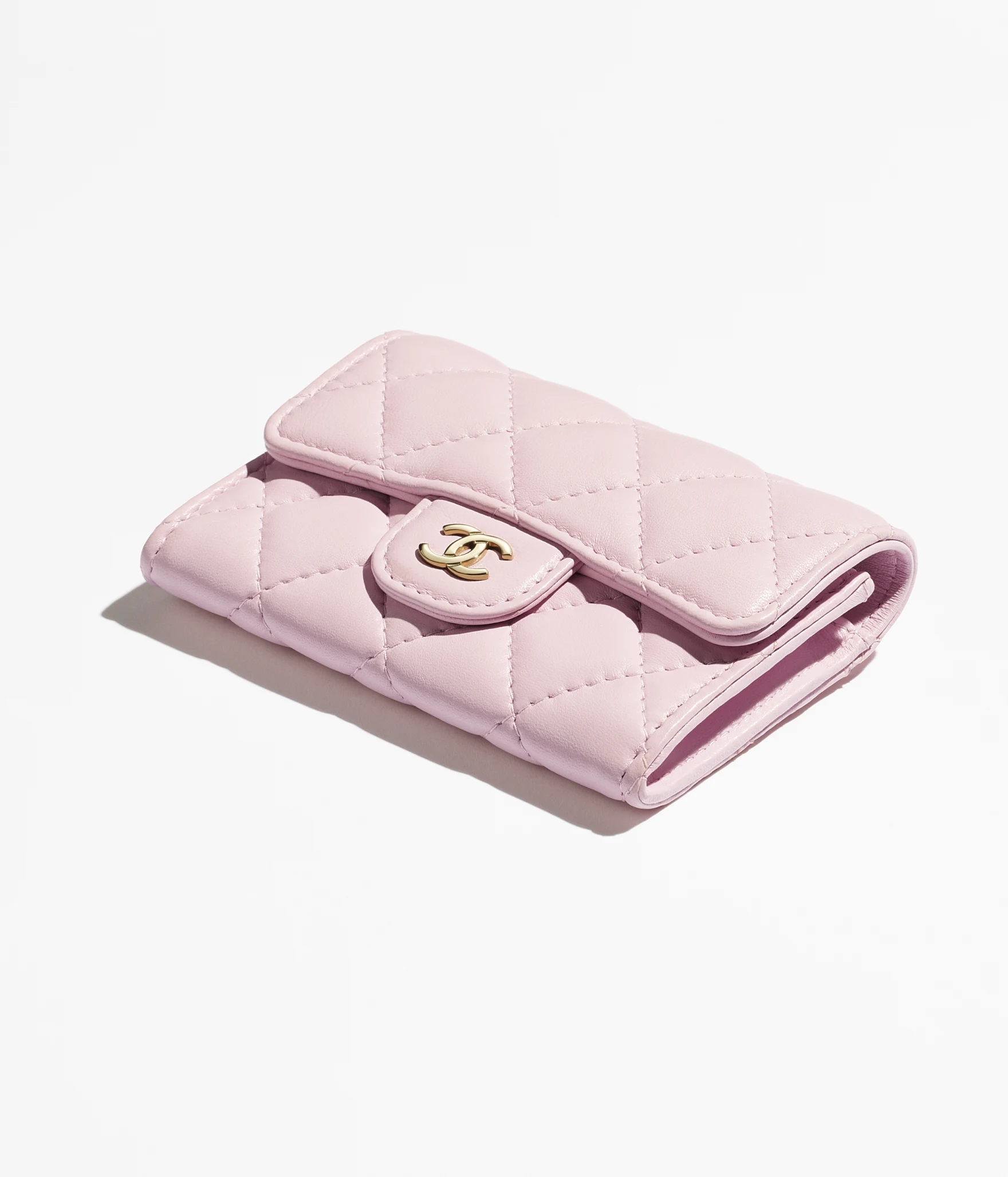 CLASSIC CARD HOLDER Lambskin & Gold-Tone Metal Light Pink