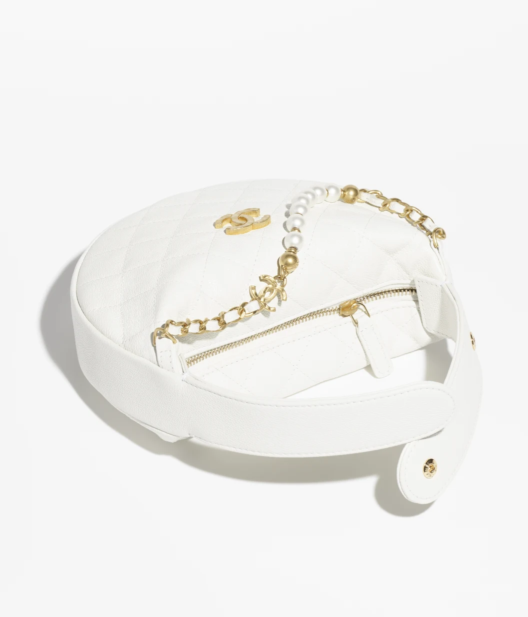 Pouch Grained Calfskin, Imitation Pearl & Gold-Tone Metal White