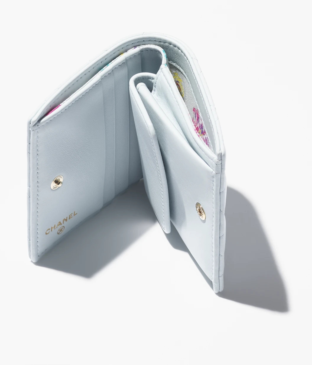 SMALL FLAP WALLET Lambskin & Gold-Tone Metal Light Blue