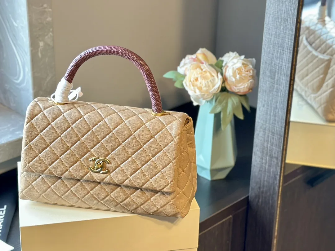 Caviar Lizard Embossed Quilted Small Coco Handle Flap