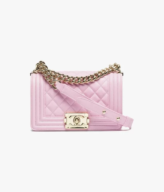 Small BOY CHANEL Handbag Grained Calfskin & Gold-Tone Metal Light Pink
