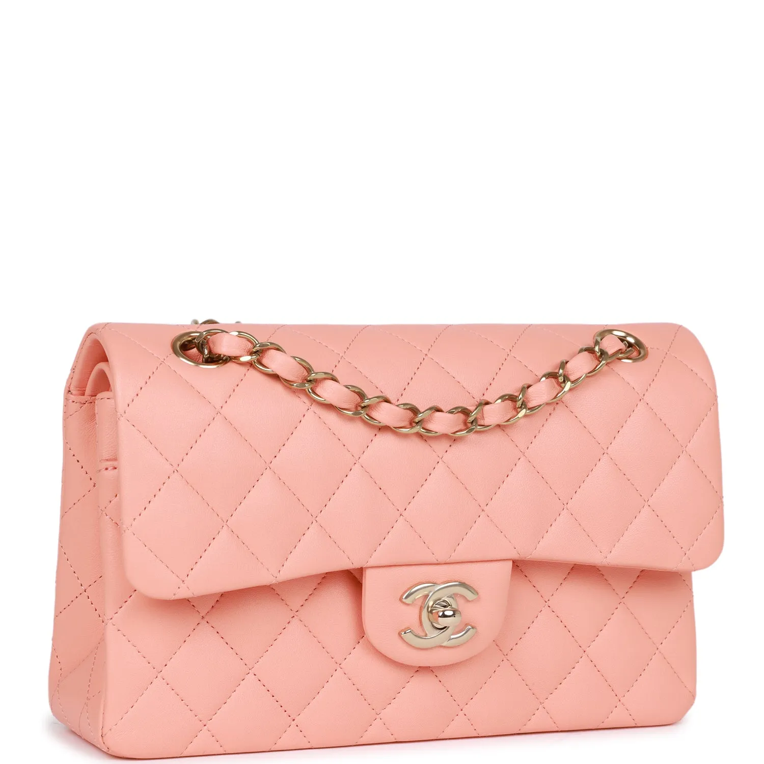Small Classic Double Flap Pink Lambskin Light Gold Hardware