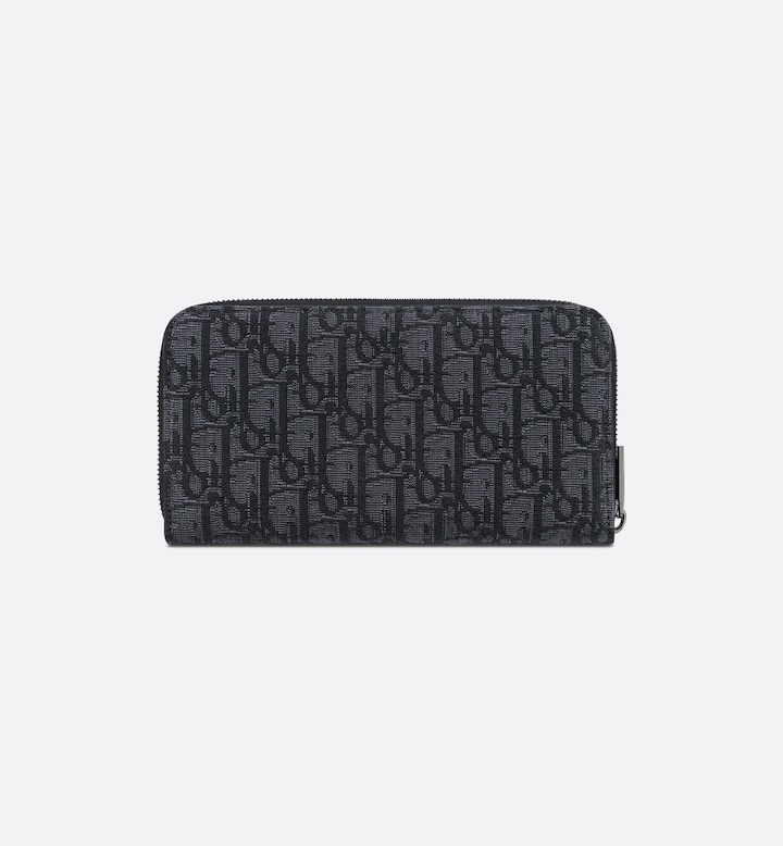 Zipped Long Wallet Black Oblique Jacquard