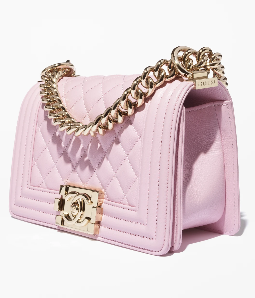 Small BOY CHANEL Handbag Grained Calfskin & Gold-Tone Metal Light Pink