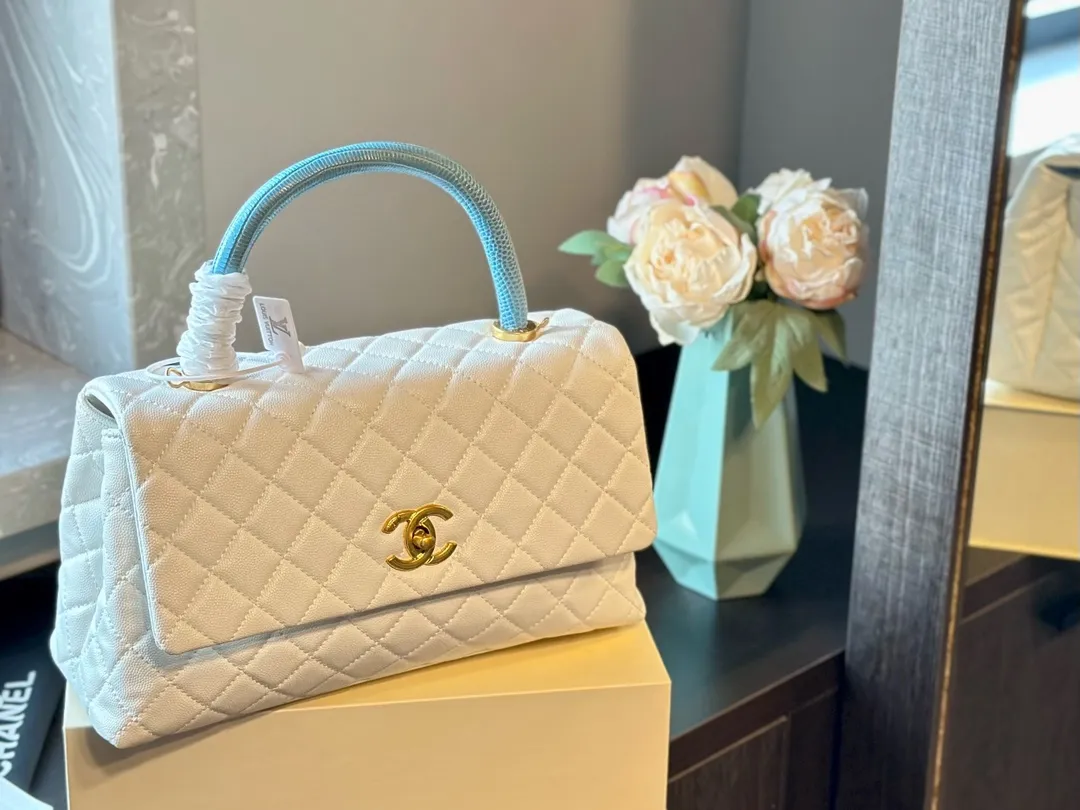 Caviar Lizard Embossed Quilted Small Coco Handle Flap