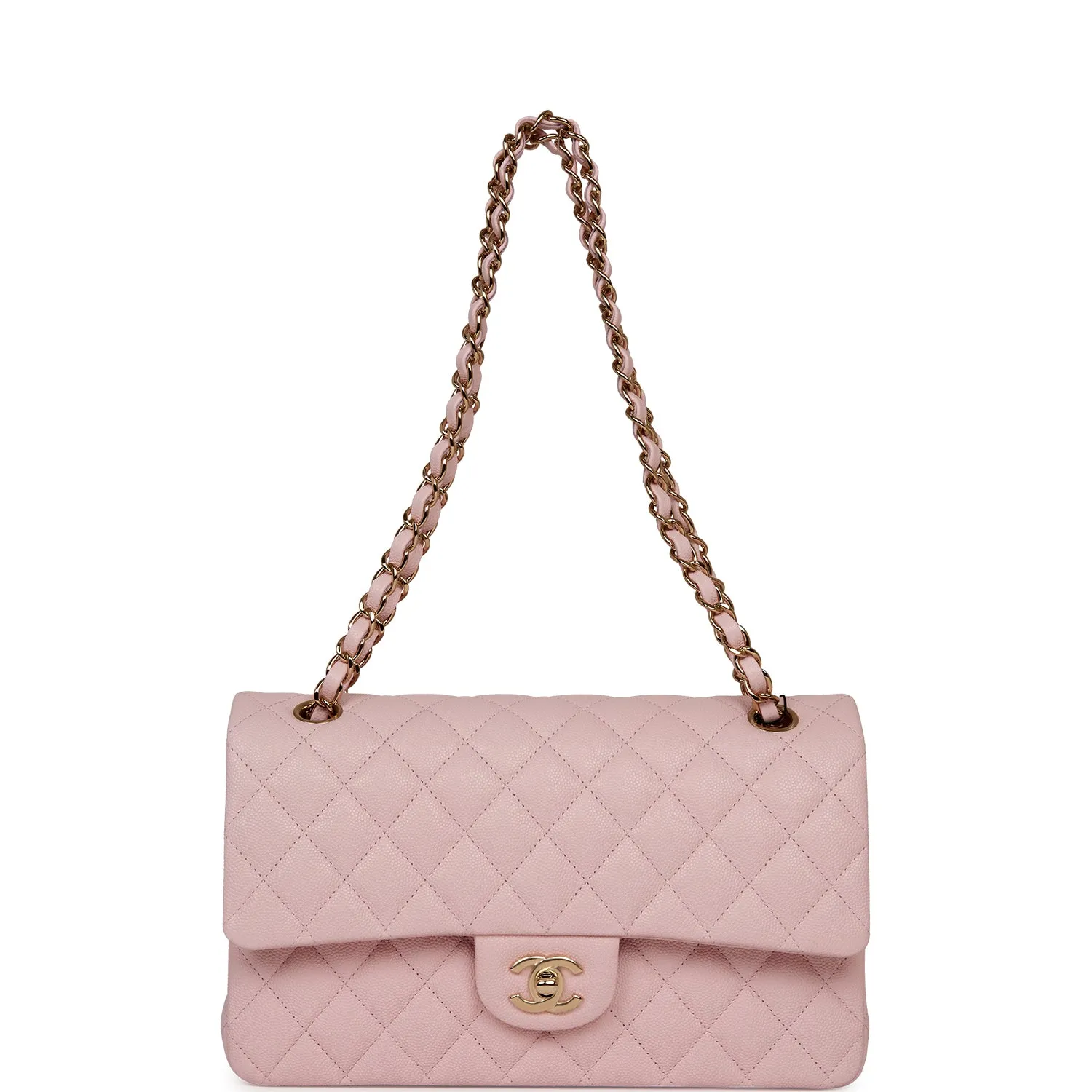 Medium Classic Double Flap Bag Light Pink Caviar Light Gold Hardware
