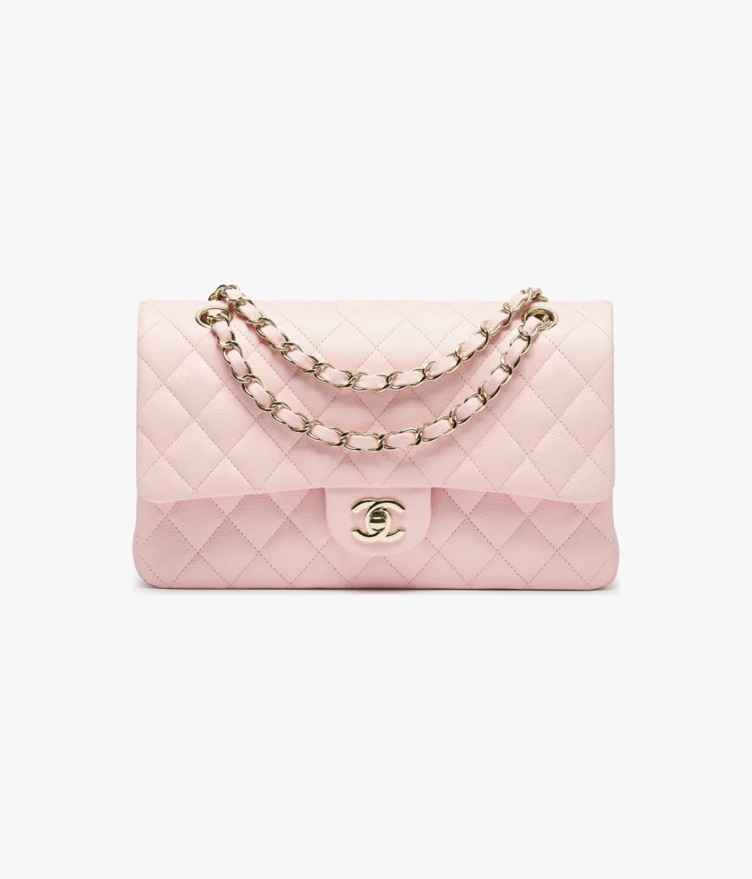 Classic 11.12 Handbag Grained Shiny Calfskin & Gold-Tone Metal Light Pink