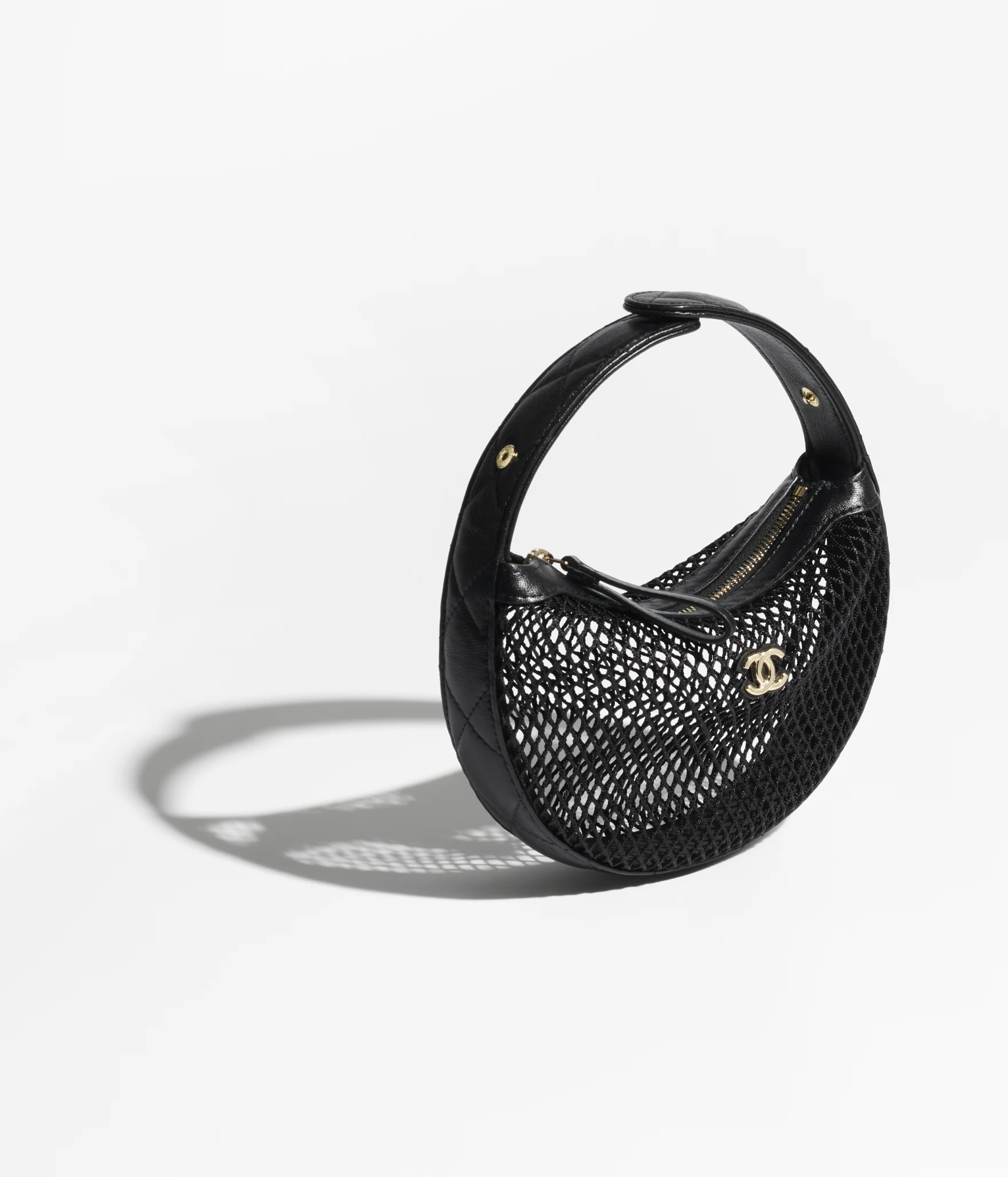Pouch Mesh, Shiny Lambskin & Gold-Tone Metal Black