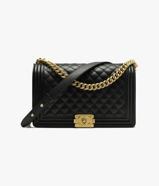 Large BOY CHANEL Handbag Grained Calfskin & Gold-Tone Metal Black