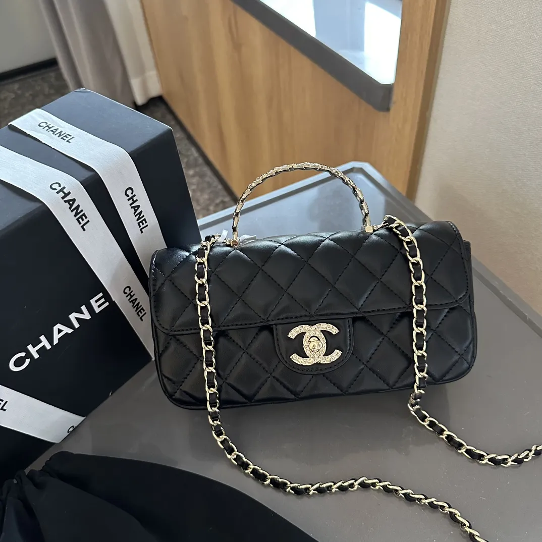 Lambskin Quilted Crystal Top Handle Rectangular Flap