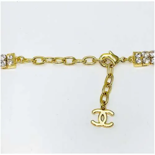 Authentic Heavy Gilt Necklace CC Logo set with Seed Pearls and Crystals