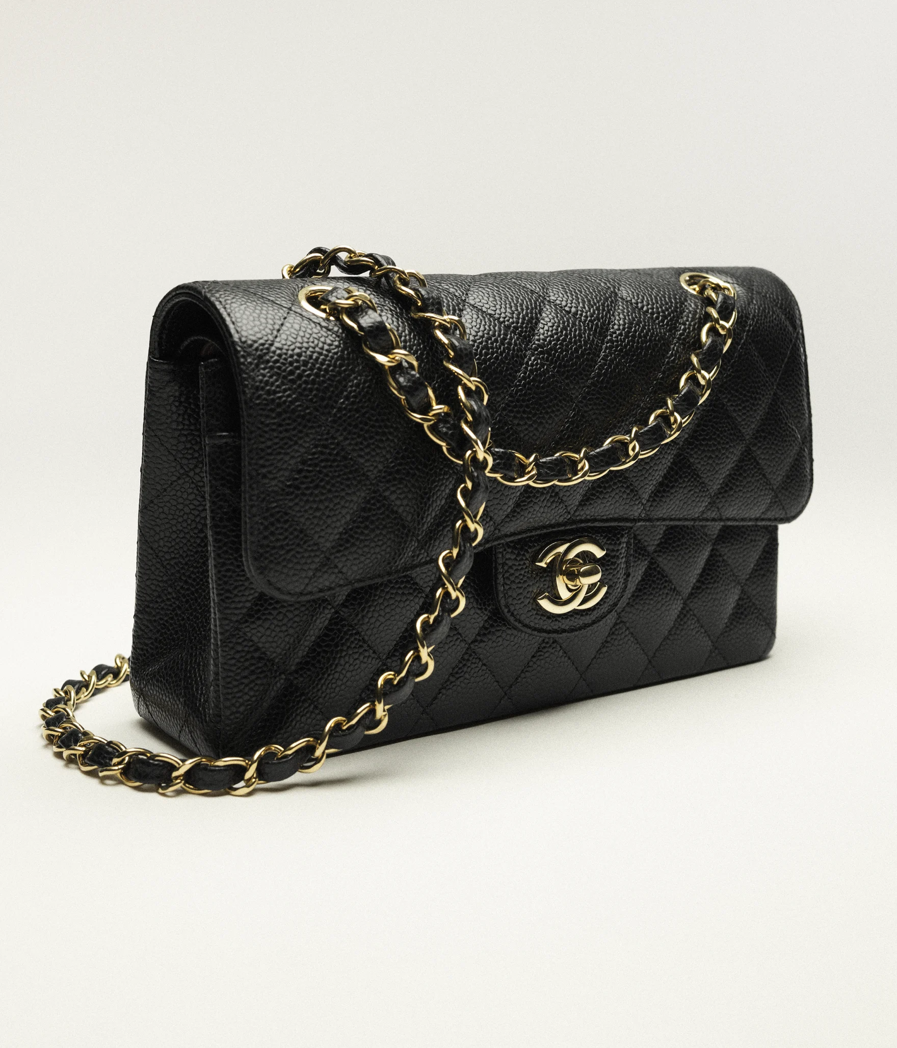 Small Classic Handbag Grained Calfskin & Gold-Tone Metal Black