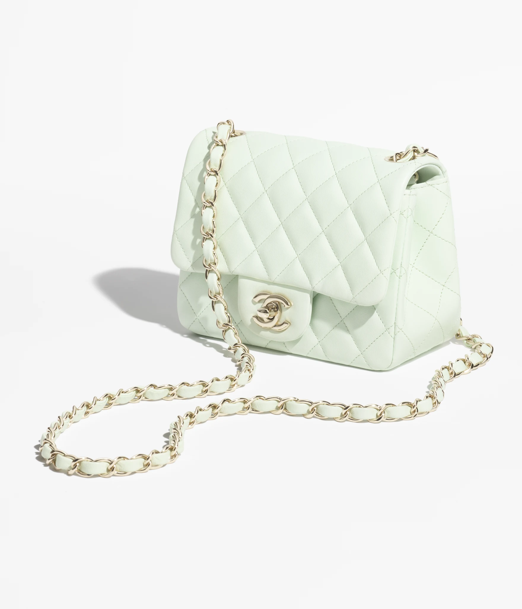 Mini Classic Handbag Lambskin & Gold-Tone Metal Light Green