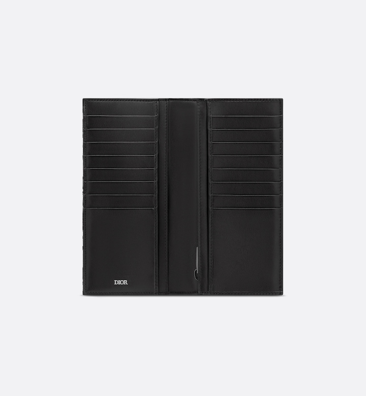 Vertical Long Wallet Beige and Black Oblique Jacquard