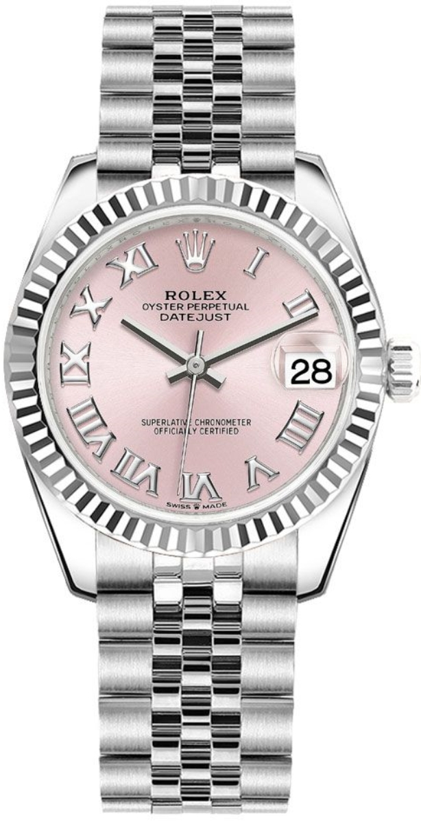 Rolex Datejust 31 Stainless Steel and White Gold Pink Roman Dial Women's Watch M278274-0020