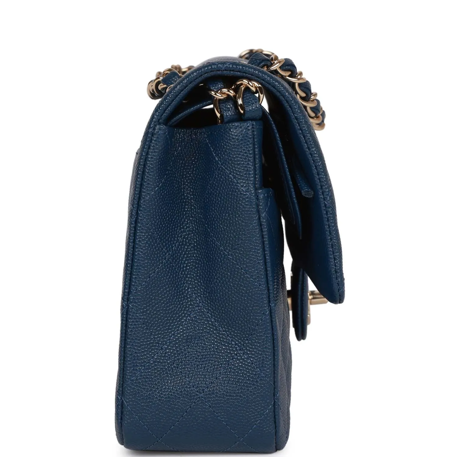 Medium Classic Double Flap Bag Blue Caviar Light Gold Hardware