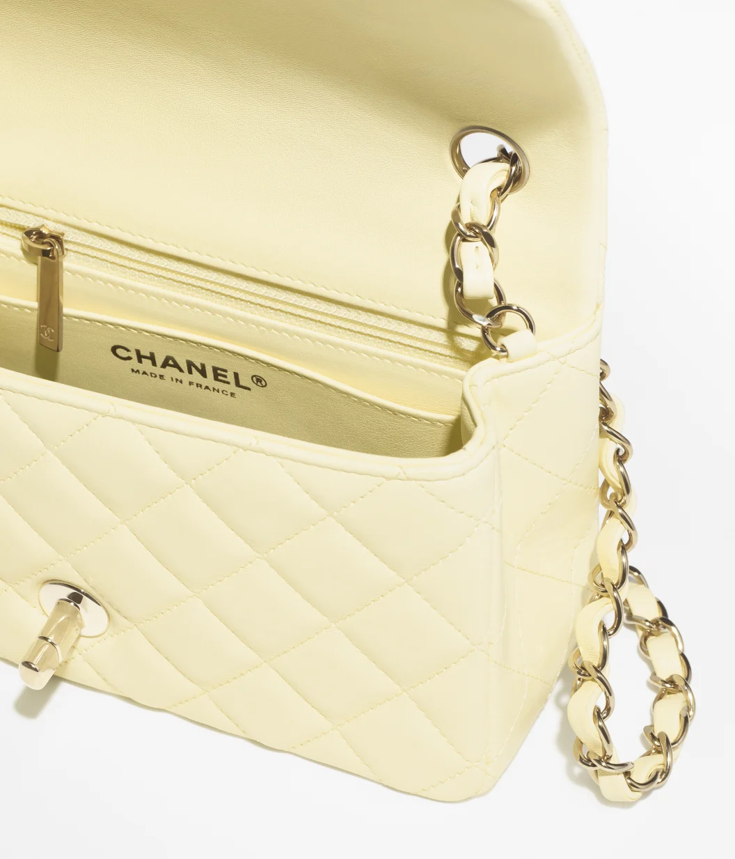 Mini Classic Handbag Lambskin & Gold-Tone Metal Light Yellow