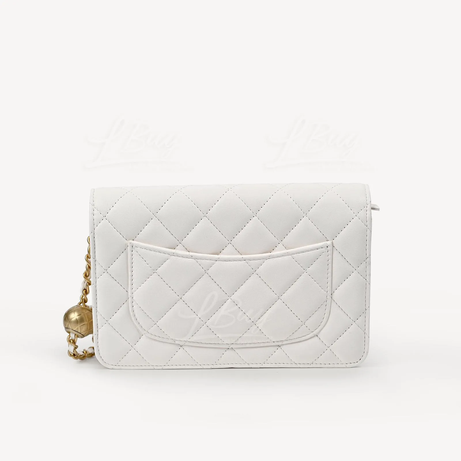 White Lambskin Quilted Trendy CC Wallet On Chain