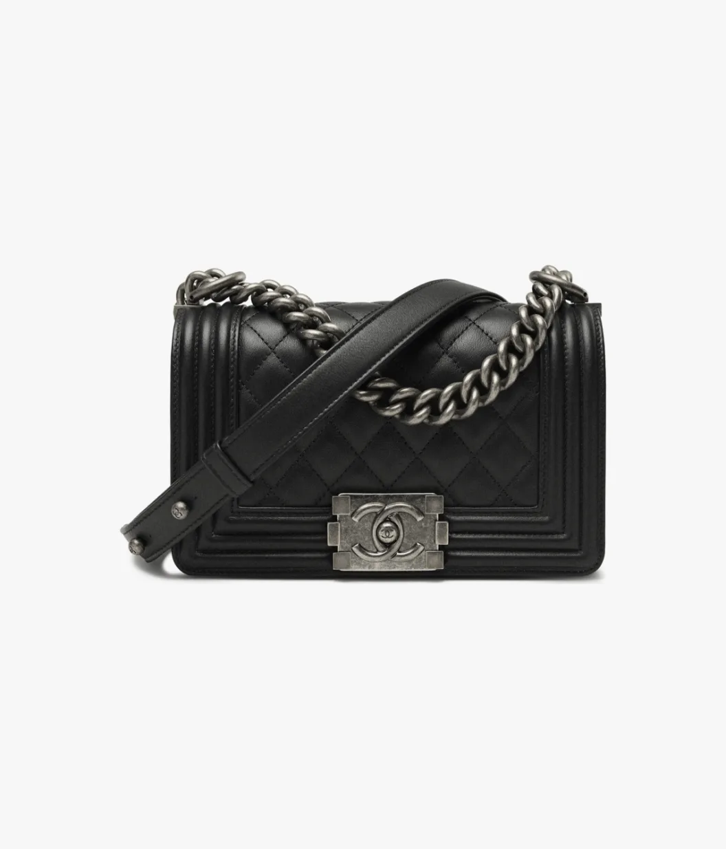 Small BOY CHANEL Handbag Calfskin & Ruthenium-Finish Metal Black