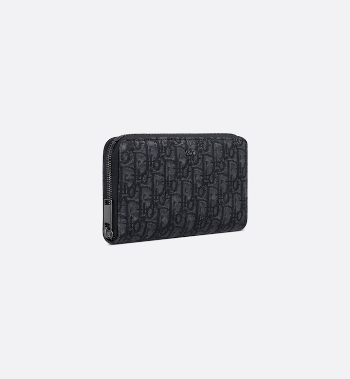 Zipped Long Wallet Black Oblique Jacquard