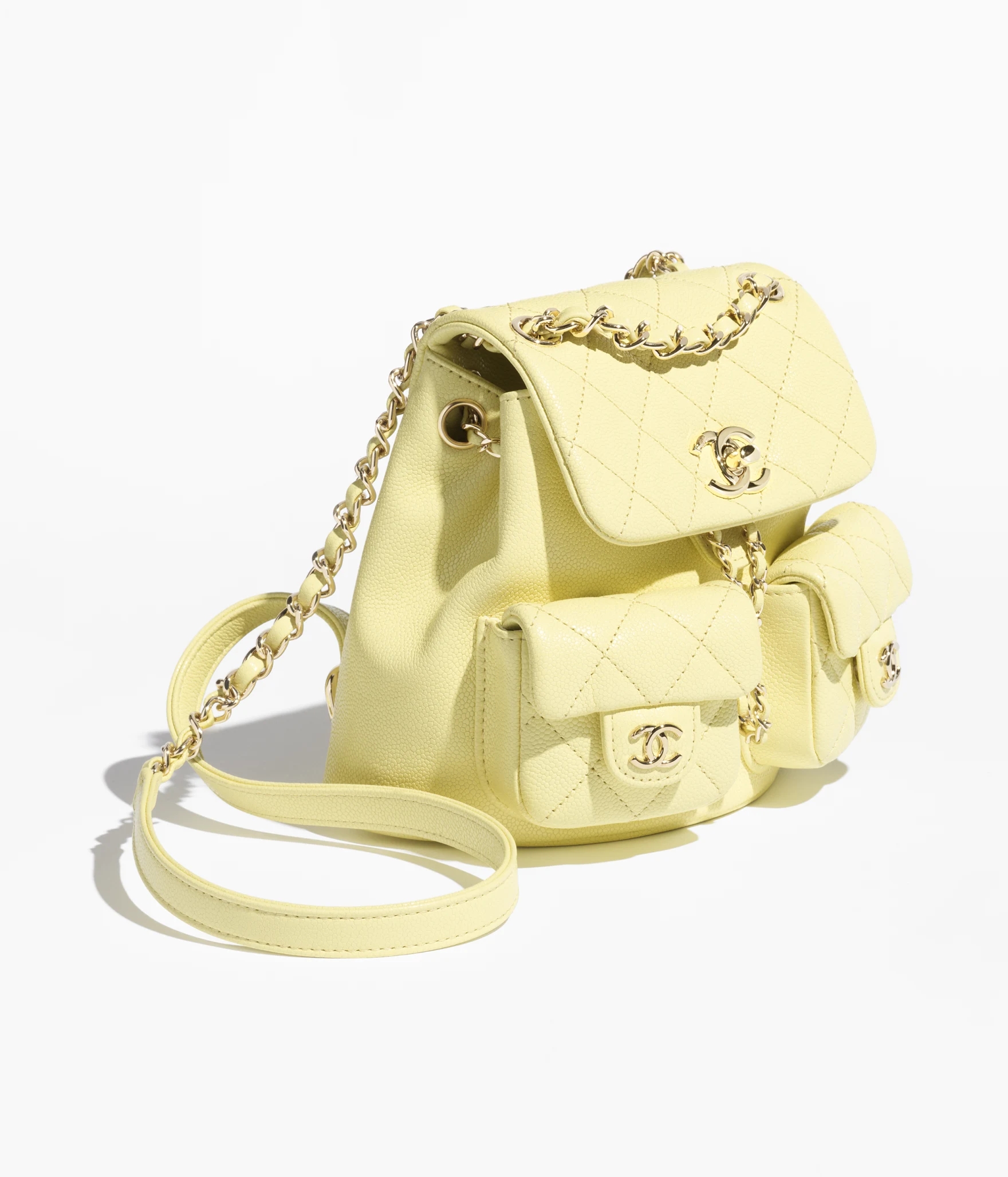 SMALL BACKPACK Grained Calfskin & Gold-Tone Metal Light Yellow