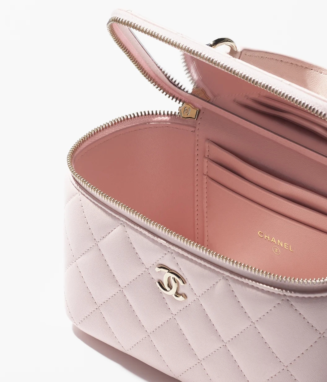 LONG VANITY WITH CHAIN Lambskin & Gold-Tone Metal Light Pink