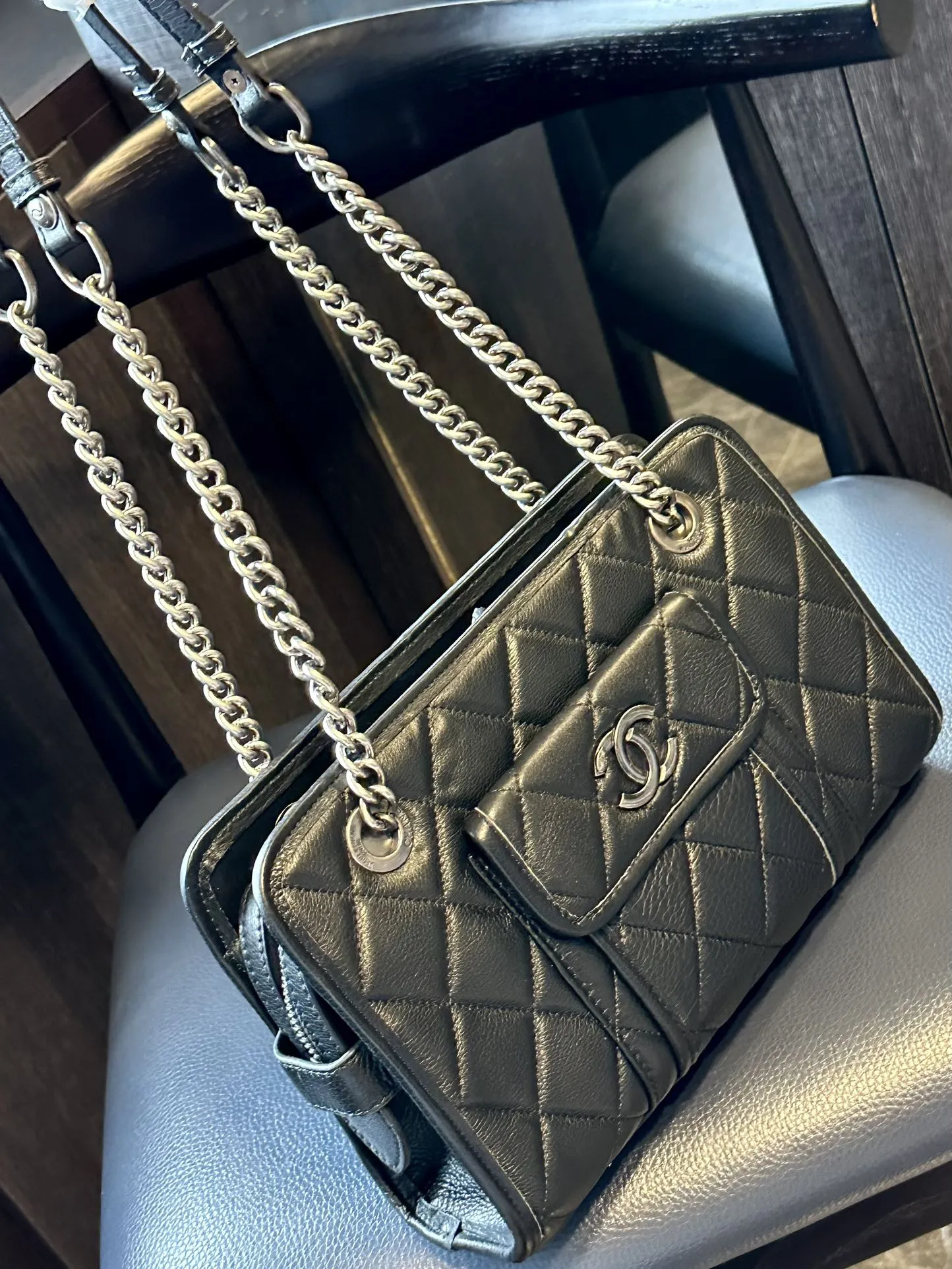 Calfskin Quilted Small Casual Riviera Zip Shoulder Bag Black