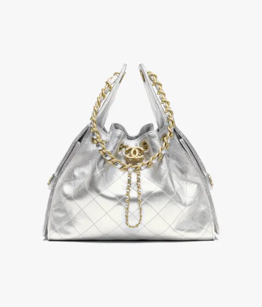 CHANEL 25 Small Handbag Metallic Grained Calfskin & Gold-Tone Metal Silvery