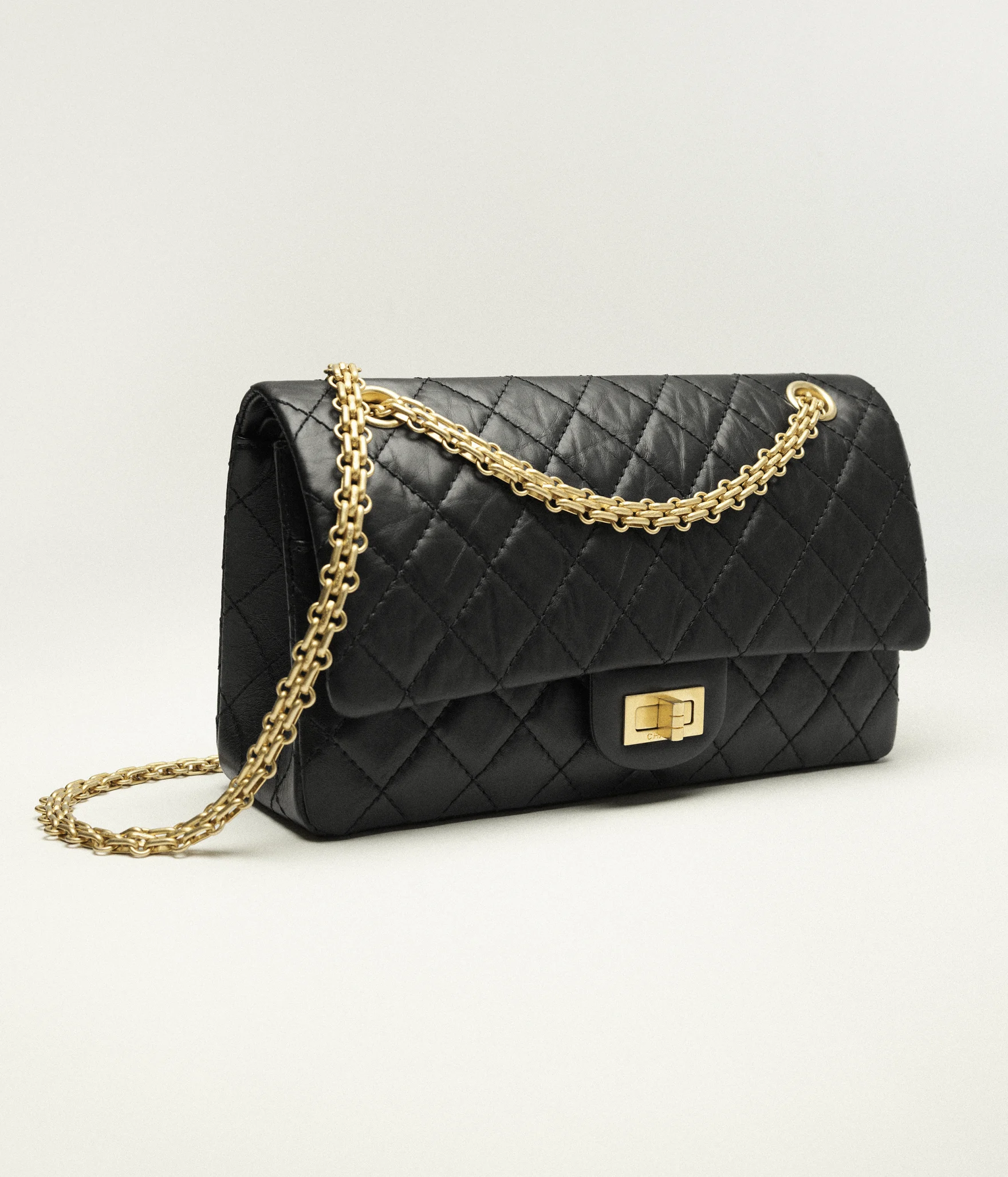 2.55 Handbag Aged Calfskin & Gold-Tone Metal Black