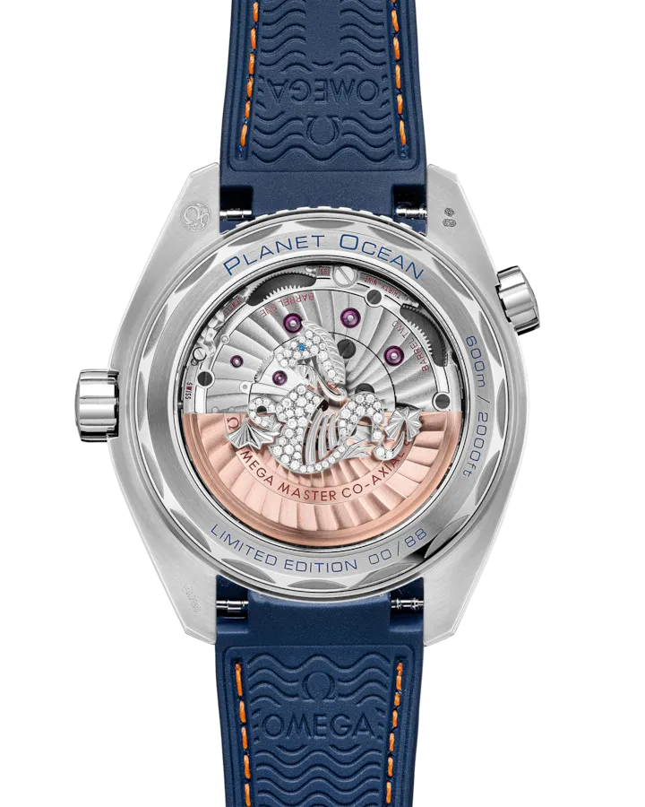 OMEGA SEAMASTER PLANET OCEAN 600M 43.5 MM, WHITE GOLD ON LEATHER STRAP WITH RUBBER LINING