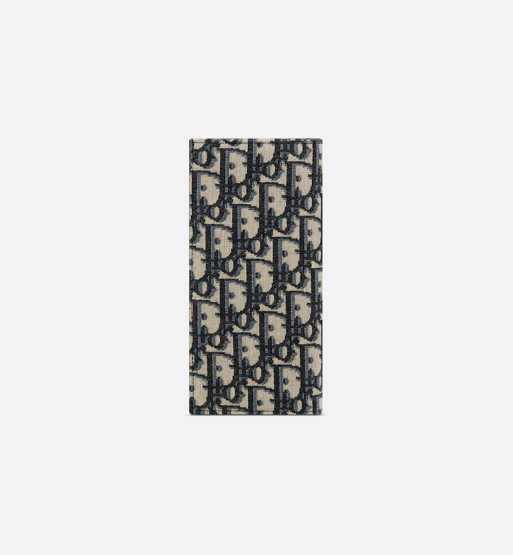 Vertical Long Wallet Beige and Black Oblique Jacquard