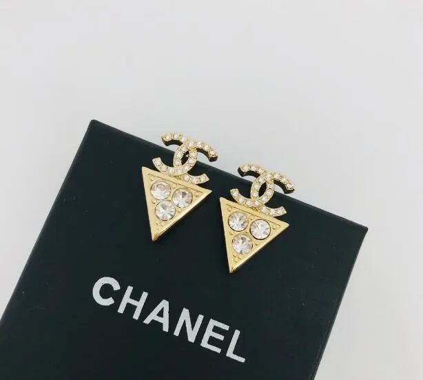 Double C diamond triangle earrings
