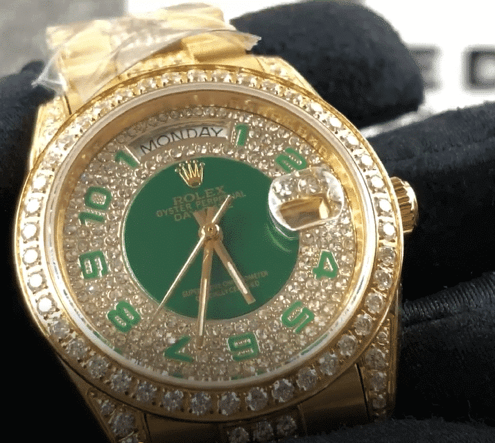 Rolex Datejust Yellow Gold Green Dial Iced out 118348 Replica