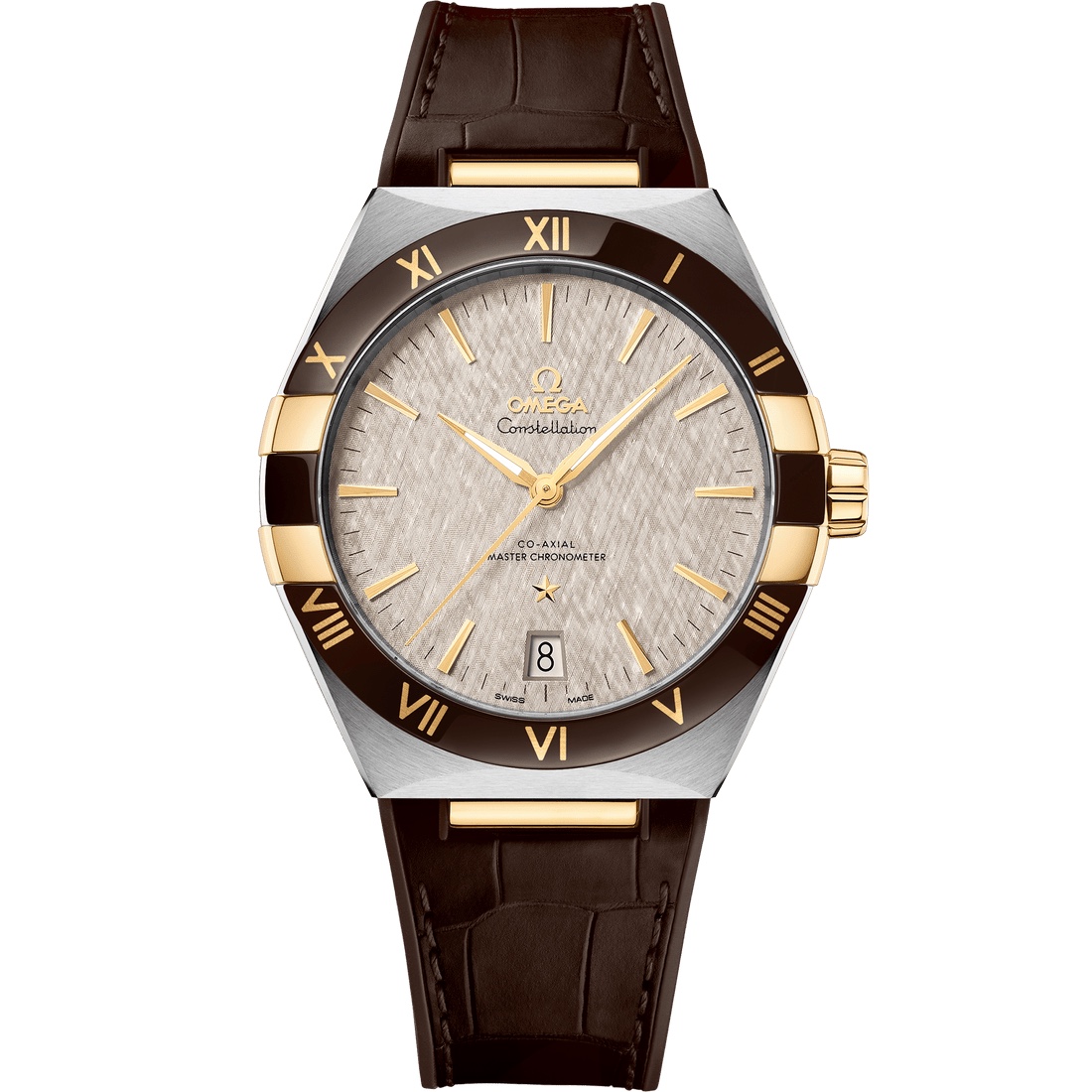 CONSTELLATION STEEL ‑ YELLOW GOLD ON LEATHER STRAP 41 MM